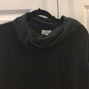 Black and white speckled cowlneck sweater